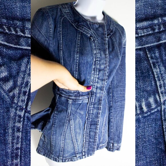 Denim Jean Jacket - Paper Denim & cloth brand - distressed medium wash utility - Picture 4 of 9